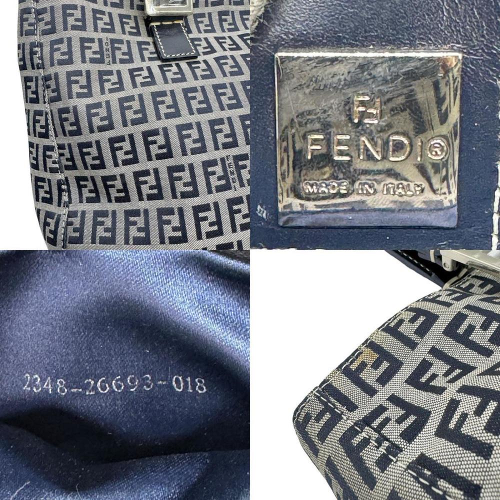 FENDI Zucchino Handbag Canvas/Leather Navy Women's z0588 - Picture 5 of 5